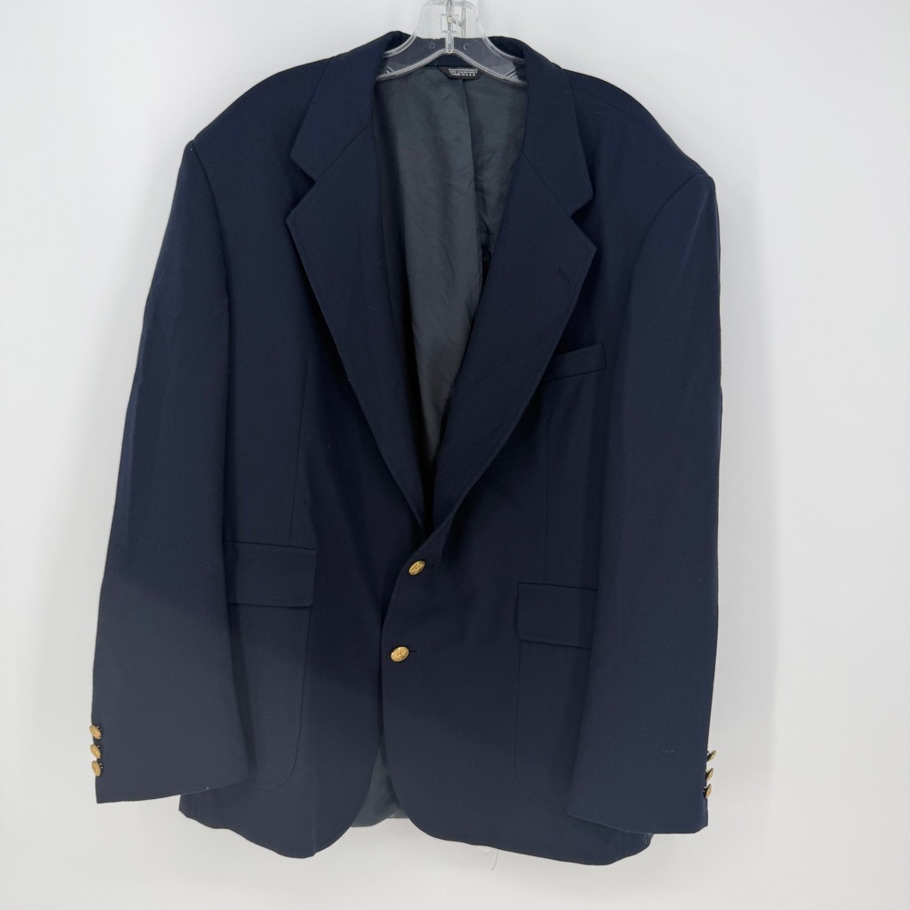 Hunt Valley Blazer Mens 46R Navy Blue Gold Crest Button USA Preppy Ivy Sport